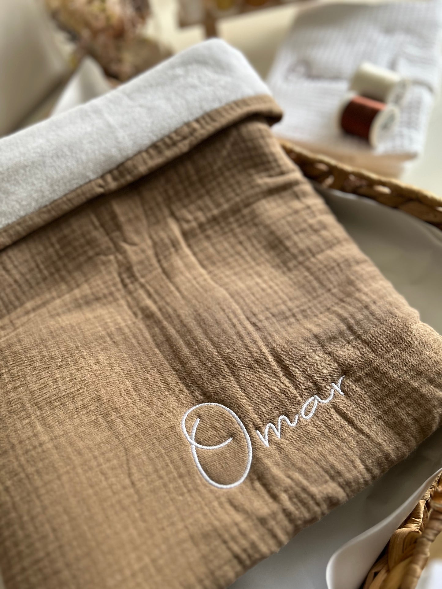 Couverture en gaze de coton et son intérieur polaire